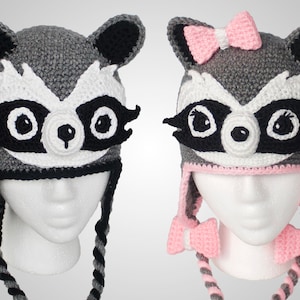 Crochet Raccoon Hat Pattern. A Fun, Adorable, Warm, Easy Hat For Babies, Kids,Teens & Adults With Downloadable Instructions.
