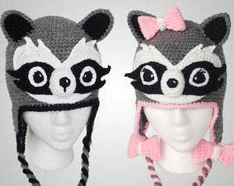 Crochet Raccoon Hat Pattern. A Fun, Adorable, Warm, Easy Hat For Babies, Kids,Teens & Adults With Downloadable Instructions.