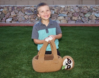 Crochet Sloth Basket Pattern. Cute, Unique Written Instructions for Animal Bag Perfect For Kids Easter Gifts or Toy Organization (PDF FILE)