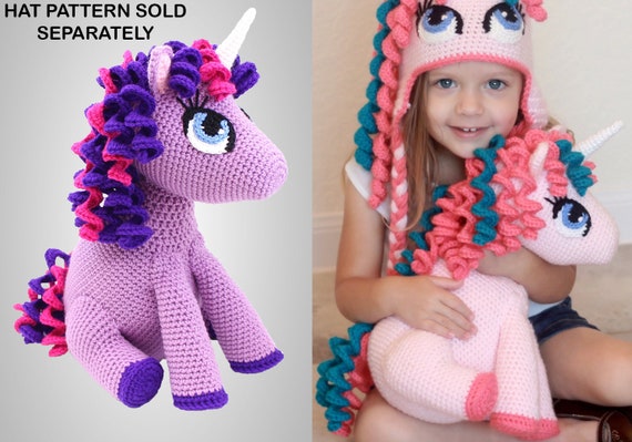 Crochet Unicorn Pattern. Easy Instructions for Cute Pony Stuffed Toy /  Stuffie / Softie / Amigurumi (PDF FILE)- Hat Pattern Sold Separately!