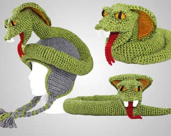 Crochet Cobra Hat & Toy Pattern. Easy Instructions for Cool Snake Beanie and Amigurumi Stuffed Animal for Kids and Adults (PDF FILE)