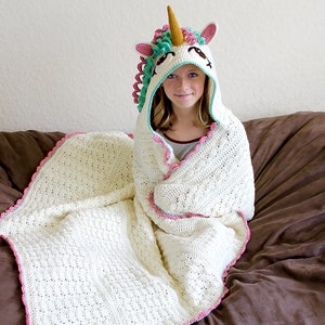 Crochet Unicorn Blanket Pattern Cute Hooded Wearable Pony Afghan. Easy Downloadable Instructions for baby girls, kids, teens & adults gift zdjęcie 6