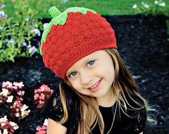 Crochet Strawberry Hat Pattern. Easy Instructions for Cute Fruit Beanie in Newborn, Baby & Child Sizes (PDF FIle)