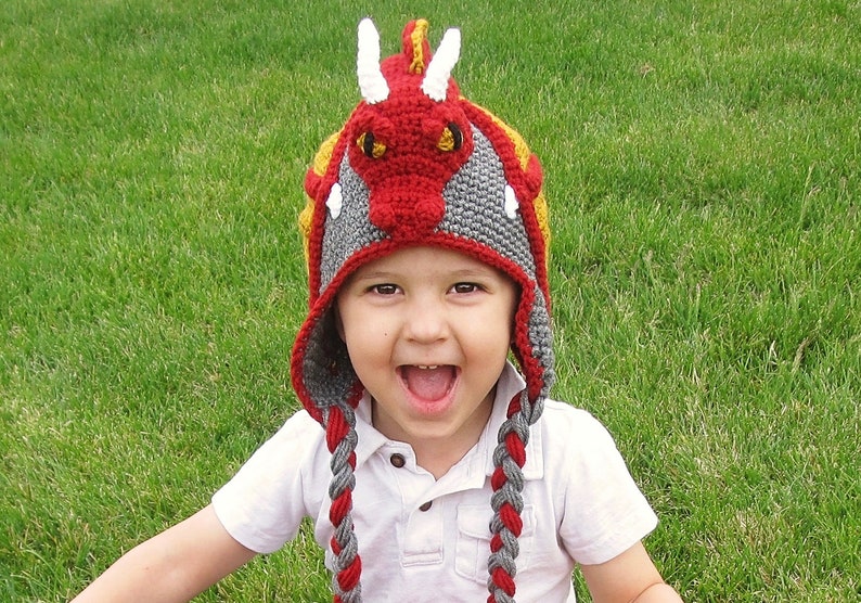 Crochet Dragon Hat Pattern. Easy Instructions for Cool Earflap Beanie. Perfect Gift for Babies, Kids, Teens & Adults PDF FILE image 3