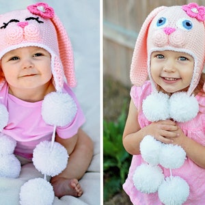 Crochet Bunny Hat Pattern. Easy, Sweet Rabbit Earflap Beanie Instant Download Instructions for cute baby, kid, teen & adult gifts PDF FILE image 3