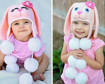 Crochet Bunny Hat Pattern. Easy, Sweet Rabbit Earflap Beanie Instant Download Instructions for cute baby, kid, teen & adult gifts - PDF FILE