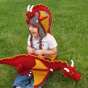 Crochet Dragon Hat & Stuffed Animal Toy Pattern Combo Pack. Easy and Cool Beanie and Stuffie Instructions for Kids and adults (PDF File)