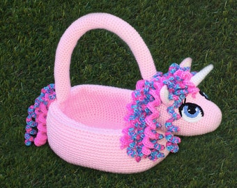 Crochet Unicorn Basket Pattern. Easy Instructions for Cute Pony Bag Makes Perfect Easter GIft for Little Kids & Big Girly Girls (PDF FILE)