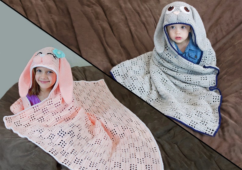 Crochet Bunny Blanket Pattern. Cute, Easy Instant Download Instructions for Hooded Wearable Afghan for Babies, Kids & Adults PDF File image 2