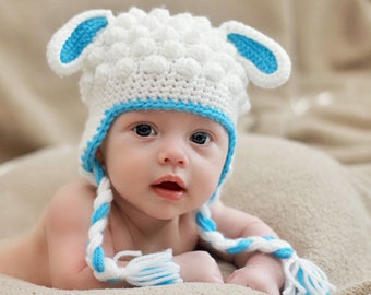 Crochet Lamb Hat Pattern. Easy Instructions for Cute Boy & Girl Baby Sheep Beanie in Newborn, Babies, Kid, Teen and Adult Sizes (PDF FILE)