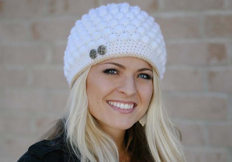 Crochet Fashion Hat Pattern. Easy Instructions for Beautiful Women's & Girl's Bobble Stitch Beanie for Baby, Kid, Teen and Adults PDF FILE image 1