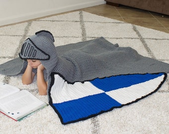 Crochet Knight Blanket Pattern. Cool Gamers Hooded Blanket Easy Instructions for Kid, Teen & Adult Afghan. Unique Boy / Mens Gift (PDF File)