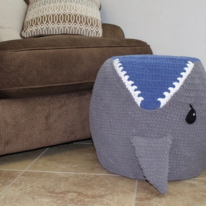 Crochet Shark Pouf / Pouffe / Ottoman Pattern. Easy Instructions for Animal Photo Prop or Kids Decor / Toy or Cool Bean Bag Chair PDF FILE image 2