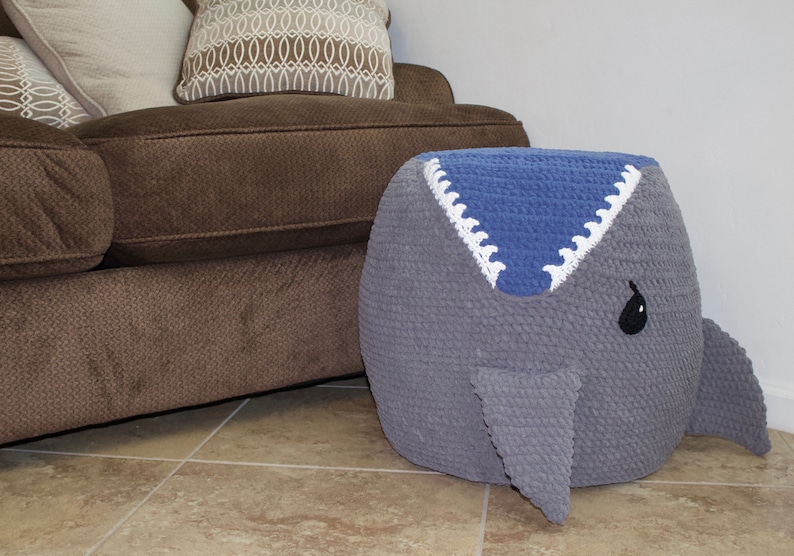 Crochet Shark Pouf / Pouffe / Ottoman Pattern. Easy Instructions for Animal Photo Prop or Kids Decor / Toy or Cool Bean Bag Chair PDF FILE image 2