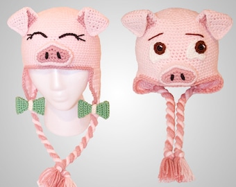 Crochet Pig Hat Pattern. Easy Instructions for the Perfect Piggy Beanie. Cute Piglet Earflap Hat for Babies, Kids, Teens & Adults (PDF FILE)