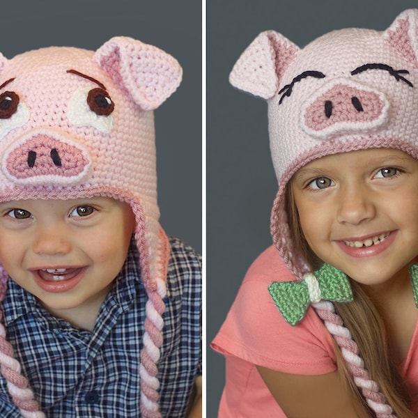 Crochet Pig Hat Pattern. Easy Instructions for the Perfect Piggy Beanie. Cute Piglet Earflap Hat for Babies, Kids, Teens & Adults (PDF FILE)