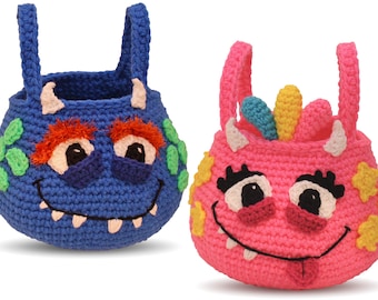 Crochet Monster Bag Pattern. Easy Instructions for Cute Boys & Girls Halloween Trick-or-Treat Buckets for Babies and Kids  (PDF File)