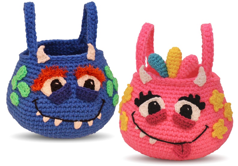 Crochet Monster Bag Pattern. Easy Instructions for Cute Boys & Girls Halloween Trick-or-Treat Buckets for Babies and Kids PDF File image 1