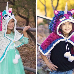Crochet Unicorn Hooded Capelet Pattern. Cute & Easy Downloadable Pony Instructions to make beautiful toddlers, girls , teens and adult gifts