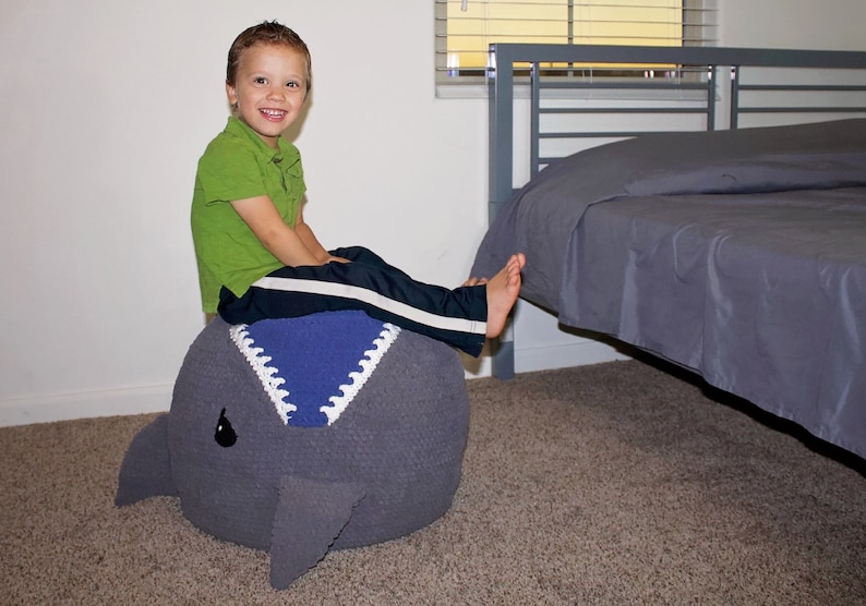 Crochet Shark Pouf / Pouffe / Ottoman Pattern. Easy Instructions for Animal Photo Prop or Kids Decor / Toy or Cool Bean Bag Chair PDF FILE image 8