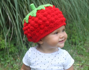 Crochet Strawberry Hat Pattern. Easy Instructions for Cute Fruit Beanie in Newborn, Baby & Child Sizes (PDF FIle)