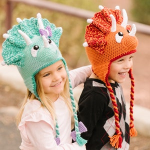 Crochet Triceratops Hat Pattern. Cute, Easy Written Instructions for Cool Dinosaur Beanie for Newborn, Baby, Kids, Teen & Adults (PDF FILE)