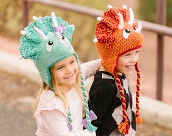 Crochet Triceratops Hat Pattern. Cute, Easy Written Instructions for Cool Dinosaur Beanie for Newborn, Baby, Kids, Teen & Adults (PDF FILE)