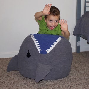 Crochet Shark Pouf / Pouffe / Ottoman Pattern. Easy Instructions for Animal Photo Prop or Kids Decor / Toy or Cool Bean Bag Chair PDF FILE image 4