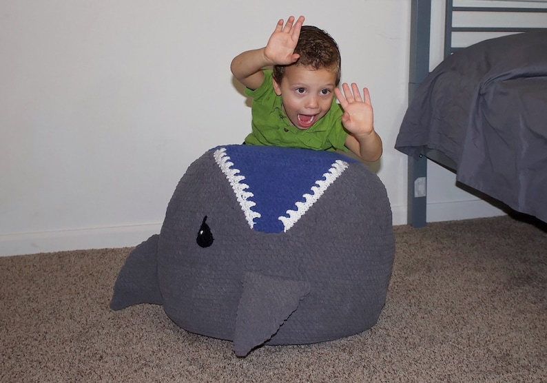 Crochet Shark Pouf / Pouffe / Ottoman Pattern. Easy Instructions for Animal Photo Prop or Kids Decor / Toy or Cool Bean Bag Chair PDF FILE image 4