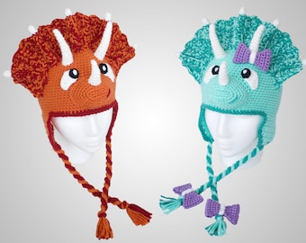 Crochet Triceratops Hat Pattern. Cute, Easy Written Instructions for Cool Dinosaur Beanie for Newborn, Baby, Kids, Teen & Adults (PDF FILE)