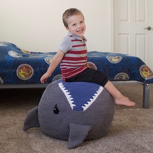 Crochet Shark Pouf / Pouffe / Ottoman Pattern. Easy Instructions for Animal Photo Prop or Kids Decor / Toy or Cool Bean Bag Chair PDF FILE image 7