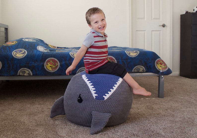 Crochet Shark Pouf / Pouffe / Ottoman Pattern. Easy Instructions for Animal Photo Prop or Kids Decor / Toy or Cool Bean Bag Chair PDF FILE image 7