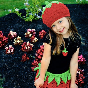 Crochet Strawberry Hat, Skirt & Pendant Outfit Pattern. Cute and Easy Written Tutorial for Dress Up Baby and Kid Costume PDF FILE image 1