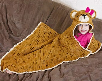 Hooded Bear Crochet Blanket (3-7 year old) - Ready To Ship Sale!