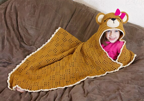 Hooded Bear Crochet Blanket 3 7 year old Ready To Ship Sale