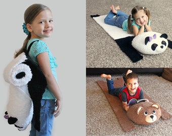 Bear Mat Crochet Pattern for Cool Roll Up Travel Sleeping Bag / Backpack. Panda & Brown / Teddy Bear Rug Easy Instructions (PDF FILE)