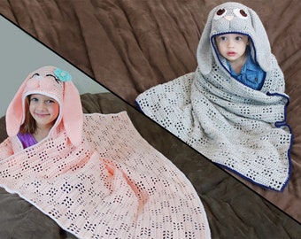 Crochet Bunny Blanket Pattern. Cute, Easy Instant Download Instructions for Hooded Wearable Afghan for Babies, Kids & Adults (PDF File)