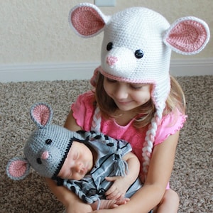 Crochet Mouse Hat Pattern. Easy Instructions for Boy & Girl Cute Animal Beanie in Baby, Kid, Teen and Adult Sizes (PDF FILE)