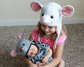 Crochet Mouse Hat Pattern. Easy Instructions for Boy & Girl Cute Animal Beanie in Baby, Kid, Teen and Adult Sizes (PDF FILE)