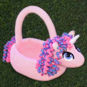 Einhorn Korb Muster gehäkelt. Einfache Anleitung für süßes Pony Bag Makes Perfect Ostergeschenk für kleine Kinder & große Mädchen (PDF-Datei)