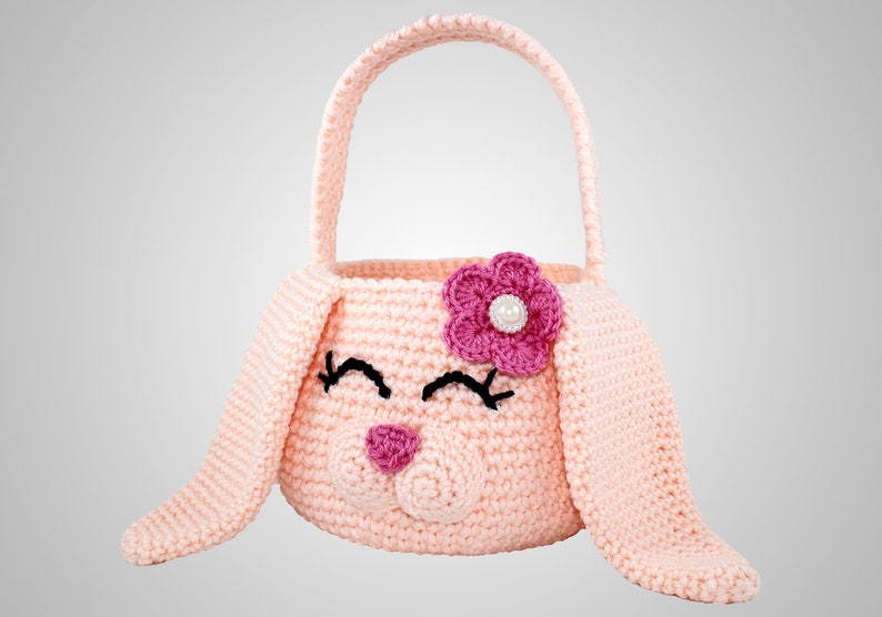 Crochet Bunny Basket Pattern. Easy Instructions for Cute Kids Easter Bunny Rabbit Animal Bag. Both Boy & Girl versions included PDF FILE image 2