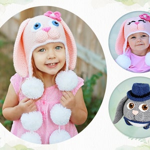 Crochet Bunny Hat Pattern. Easy, Sweet Rabbit Earflap Beanie Instant Download Instructions for cute baby, kid, teen & adult gifts PDF FILE image 1