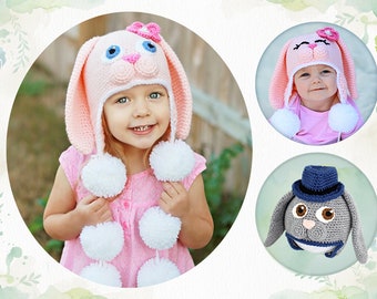 Crochet Bunny Hat Pattern. Easy, Sweet Rabbit Earflap Beanie Instant Download Instructions for cute baby, kid, teen & adult gifts - PDF FILE