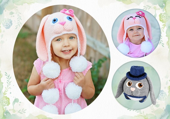 Crochet Bunny Hat Pattern. Easy, Sweet Rabbit Earflap Beanie Instant Download Instructions for cute baby, kid, teen & adult gifts - PDF FILE