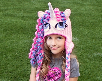 Patrón de gorro de unicornio a crochet. Instrucciones fáciles para hacer un gorro de poni. Tallas para bebé, niño, adolescente y adulto (archivo PDF)