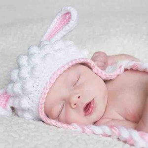 Crochet Lamb Hat Pattern. Easy Instructions for Cute Boy & Girl Baby Sheep Beanie in Newborn, Babies, Kid, Teen and Adult Sizes (PDF FILE)