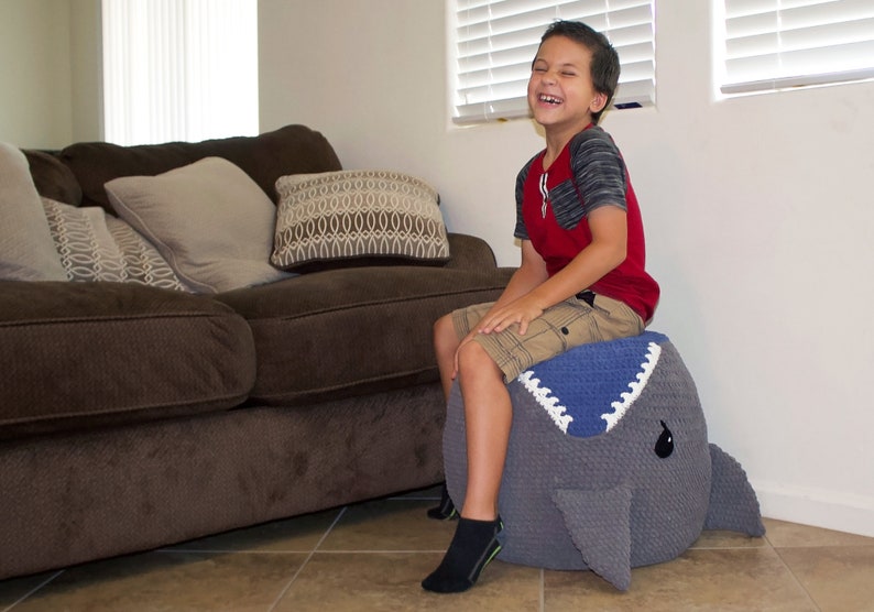 Crochet Shark Pouf / Pouffe / Ottoman Pattern. Easy Instructions for Animal Photo Prop or Kids Decor / Toy or Cool Bean Bag Chair PDF FILE image 10