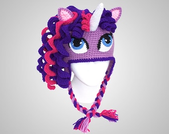 Crochet Unicorn Hat Pattern. Cute Pony Beanie Downloadable Instructions for baby girls, kids, teens and adults. Easy & Beautiful (PDF FILE)