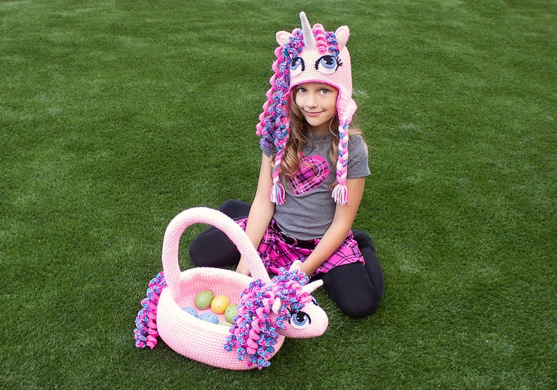 Crochet Unicorn Hat & Basket Pattern Pack. Easy Instructions for Cute Pony Beanie for Baby, Kid, Teen and Adults and Easter Bag PDF FILES image 4