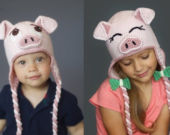 Crochet Pig Hat Pattern. Easy Instructions for the Perfect Piggy Beanie. Cute Piglet Earflap Hat for Babies, Kids, Teens & Adults (PDF FILE)